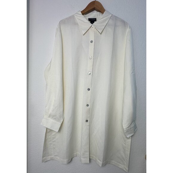 Dialogue Shirt Womens 2X Ivory Button Up Linen Blend L/S Oversized Lagenlook NWT - Picture 1 of 9